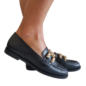 San Piero Mocassino Donna Nero con accessorio Oro rif.52