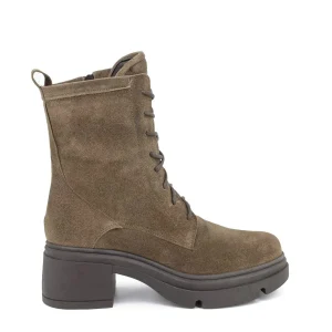 Stivaletto Anfibi in camoscio verde con tacco 3787