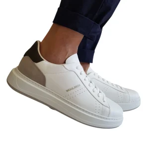 Woolrich Sneakers Uomo Pelle Bianco e Verde fondo gomma alto 4 cm. Rif.42