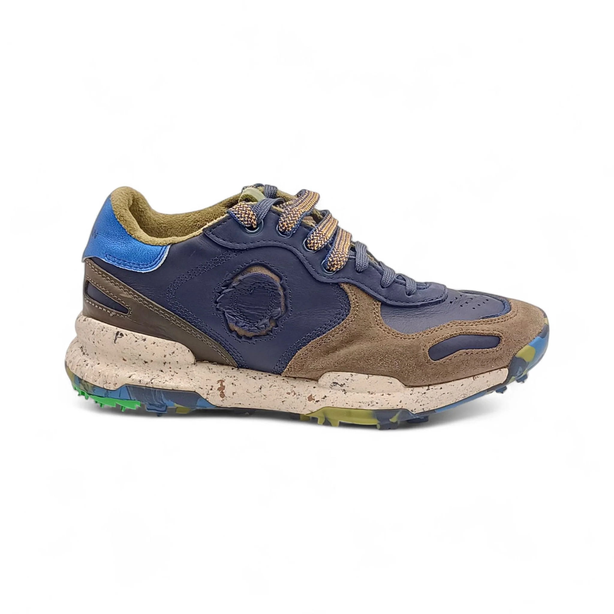 Sneaker uomo in morbida pelle blu/verde Satorisan CACHRONA PULL UP 120118A - immagine 4